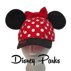 DISNEY PARKS Minnie Mouse Polka Dot Cap Red Bow Black Ears Youth Sz S to M NWOT